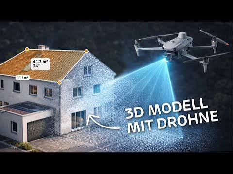 Illustration einer Drohne bei der 3D-Erfassung eines Gebäudes